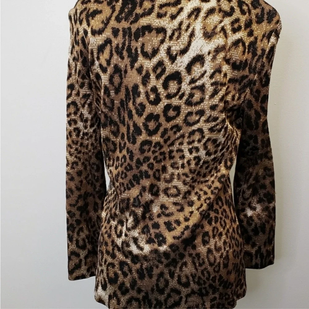 St. John Animal Print Crew Neck Sweater Medium